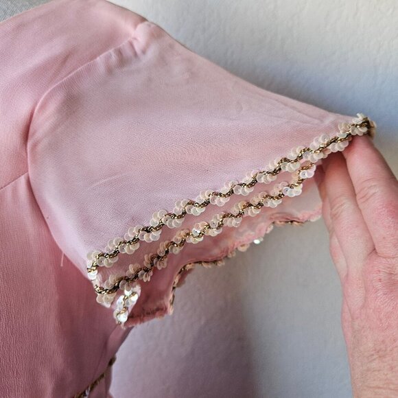 Vintage 60s 70s Light Pink Chiffon Princess Cocktail Evening Dress Gown L Large - Picture 4 of 14